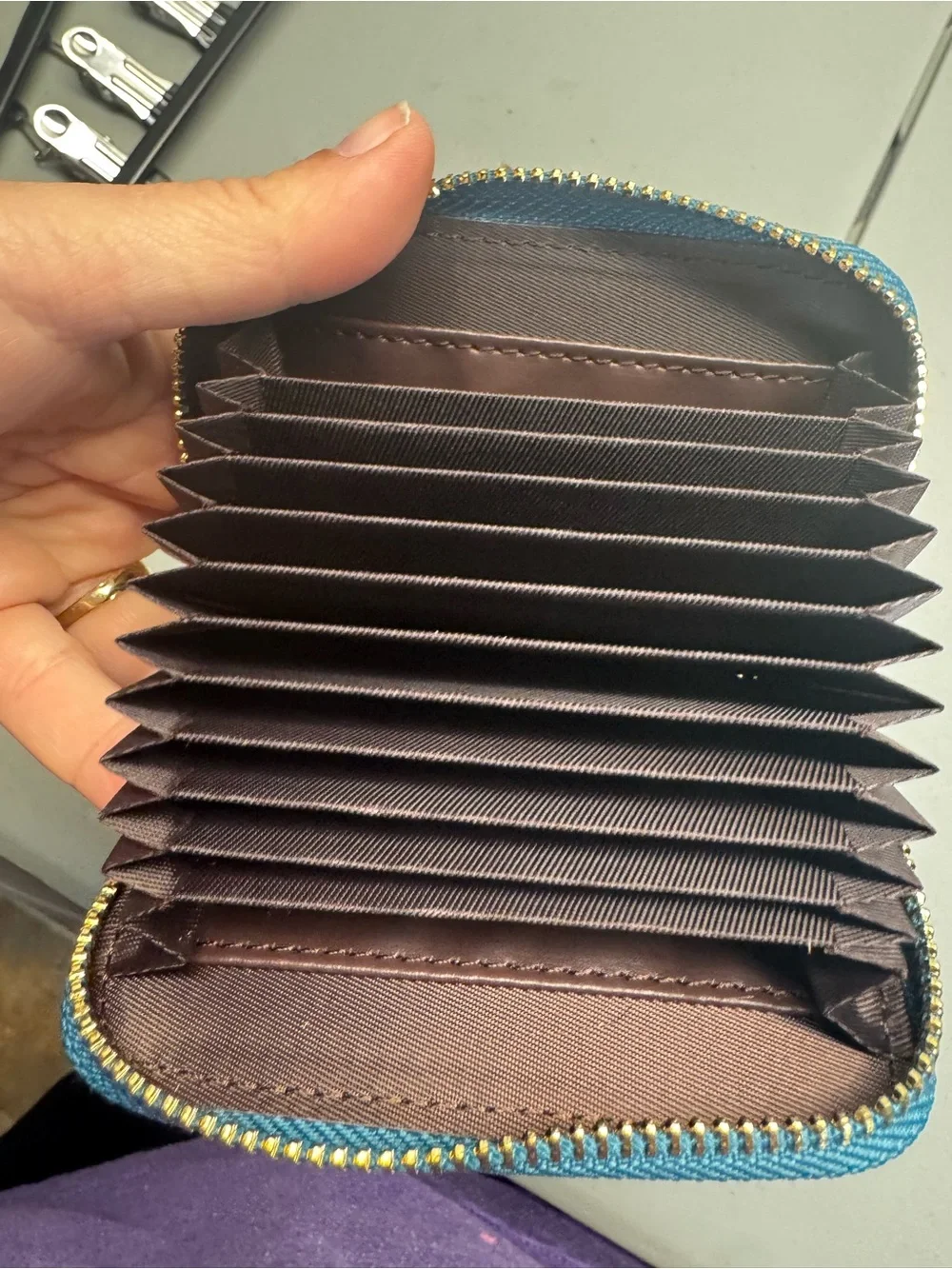 Teal Women's Zip Wallet with Floral Cutout‎